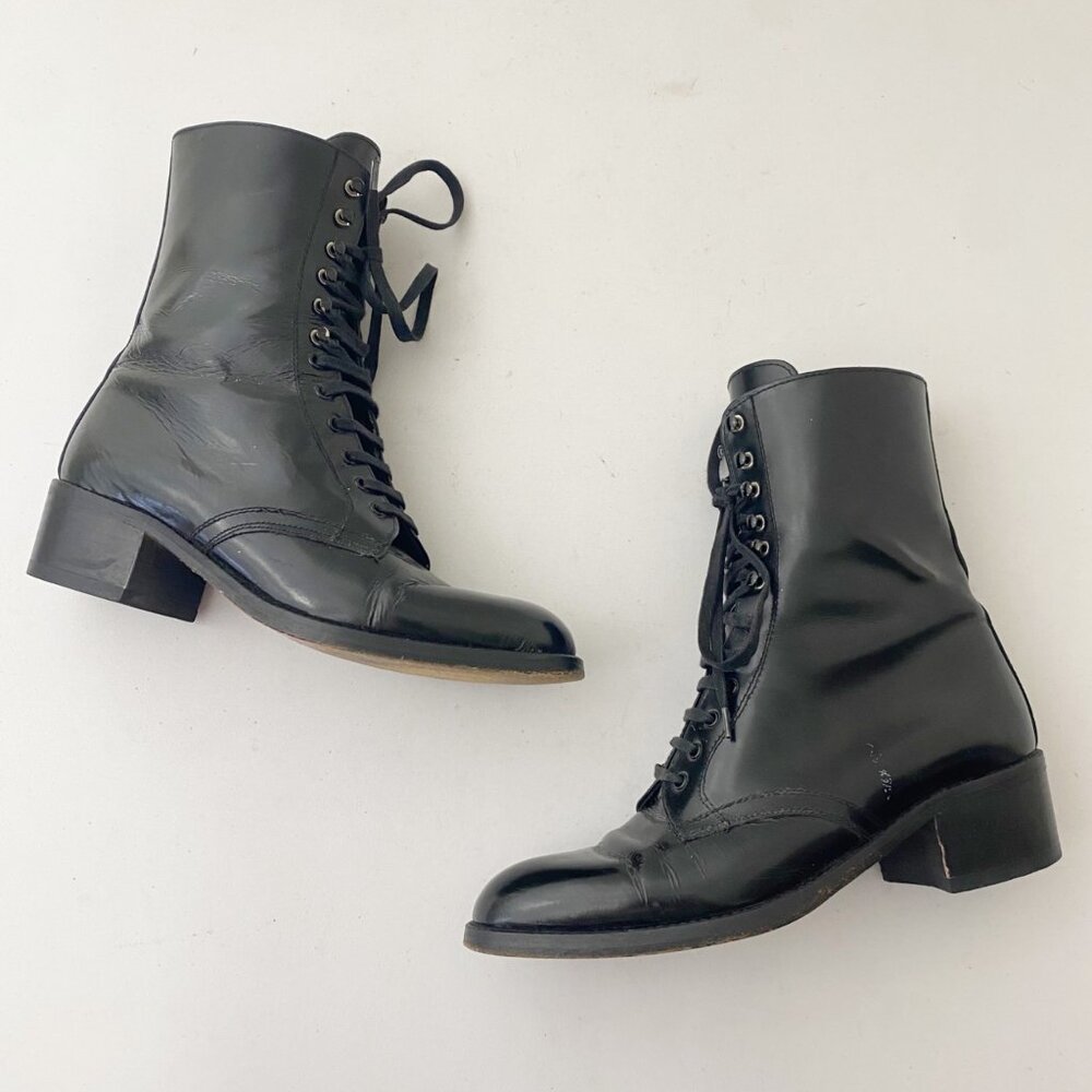 Vintage Charles David Lace-Up Boots Shoes Black Grunge Combat